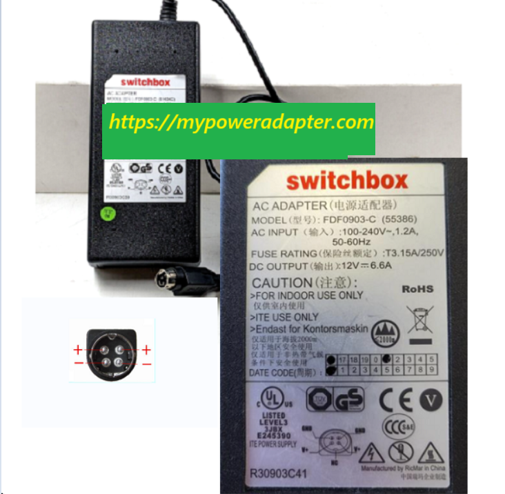 *Brand NEW*Switchbox 12V DC 6.6A AC Adapter FDF0903-C(55386) 4pin Power Supply